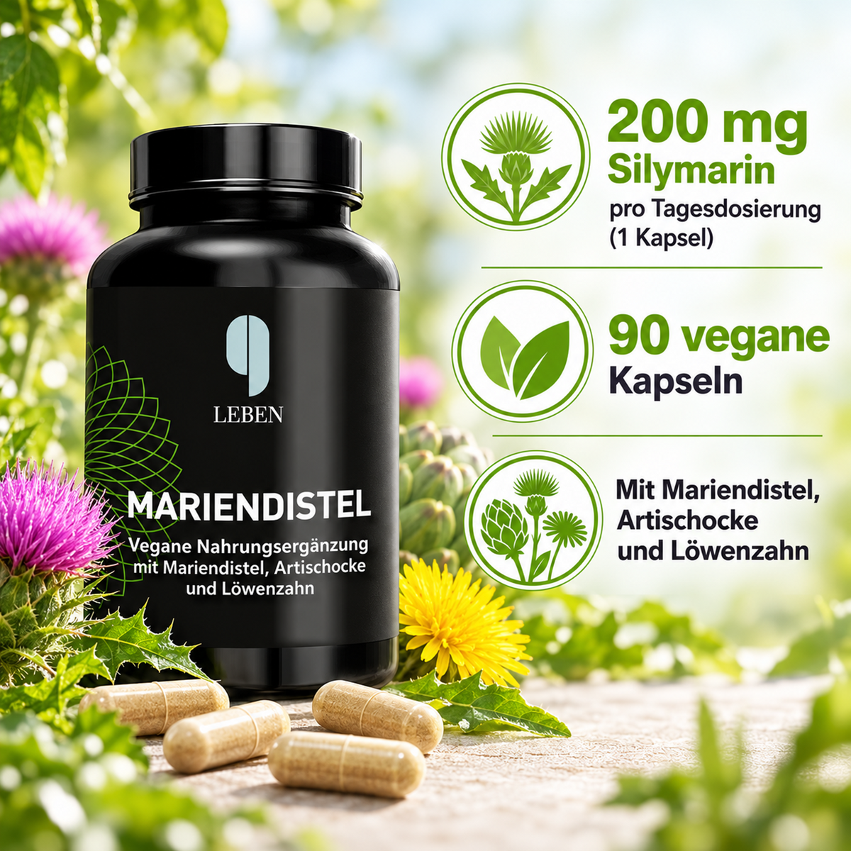Mariendistel mit Artischocke & Löwenzahn – 90 Kapseln