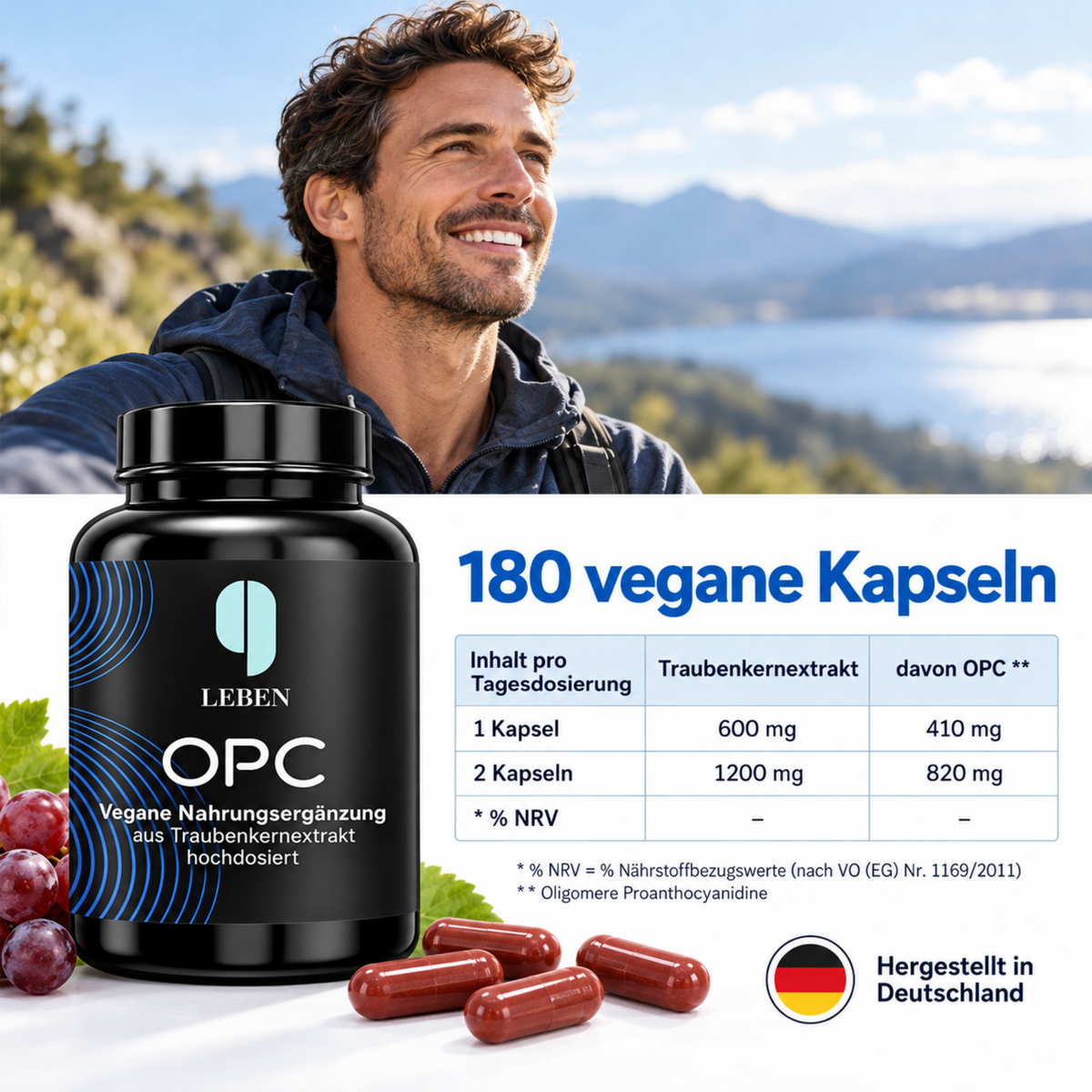 OPC Traubenkernextrakt – 410 mg – 180 Kapseln